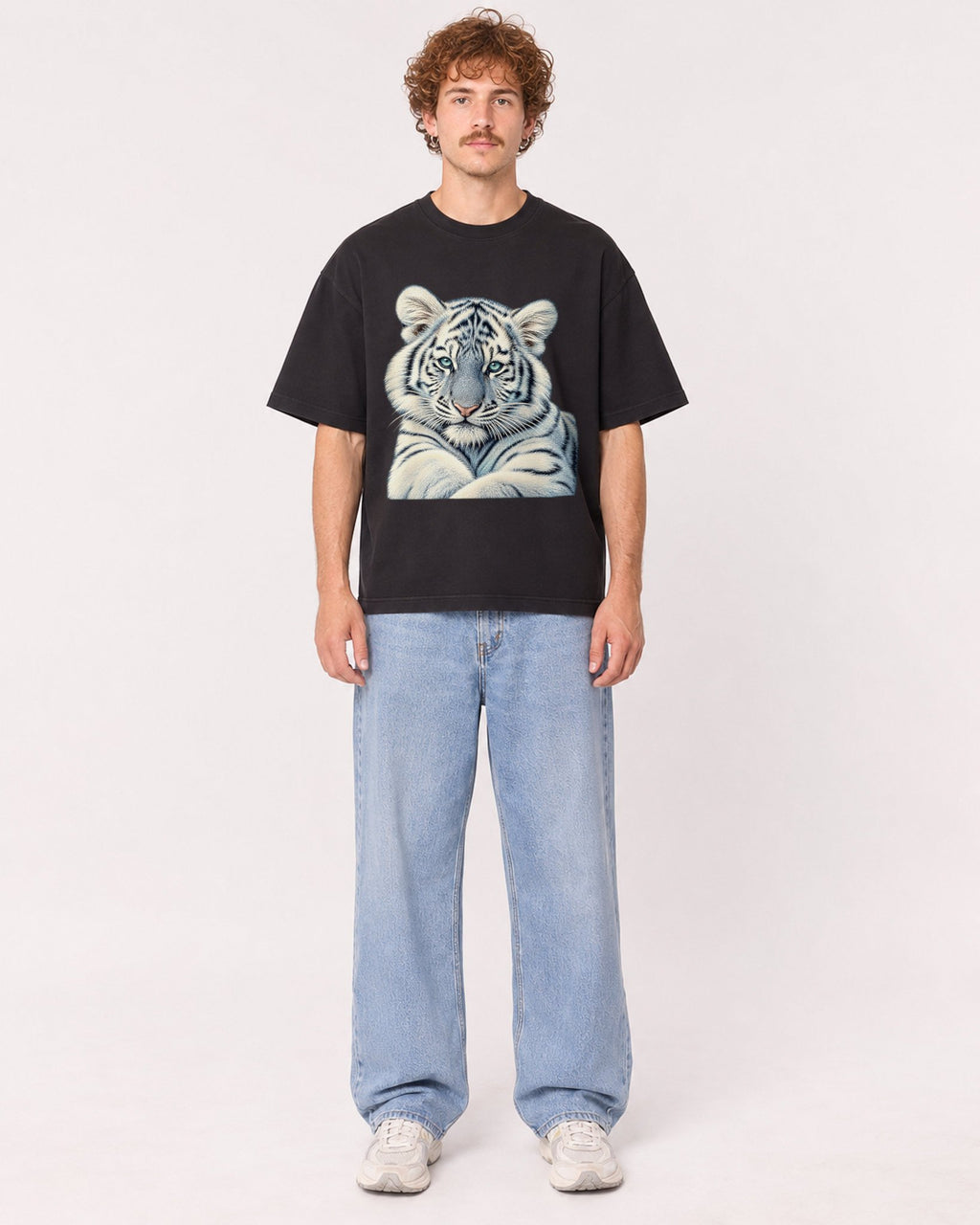Mockup Boxy Heavyweight Tee Black male full-body 09