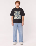 Mockup Boxy Heavyweight Tee Black male full-body 09