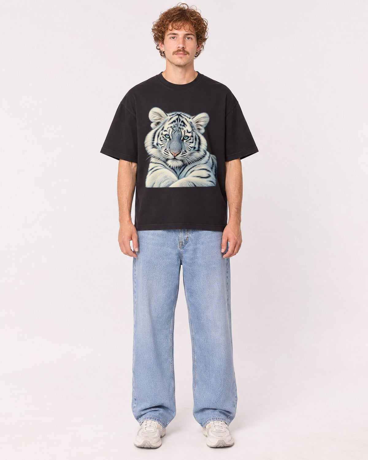 Mockup Boxy Heavyweight Tee Black male full-body 09
