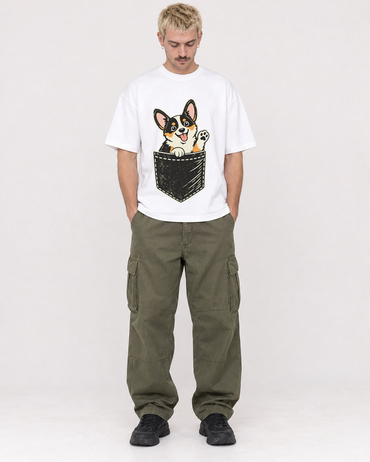 Mockup Boxy Heavyweight Tee White male full-body 39