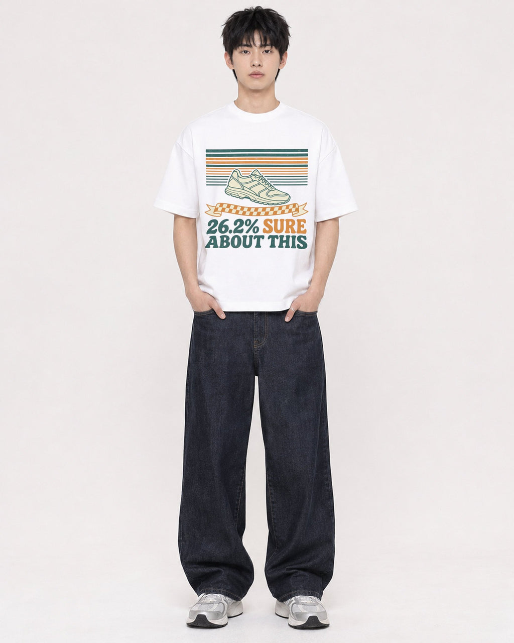 Mockup Boxy Heavyweight Tee White male full-body 01