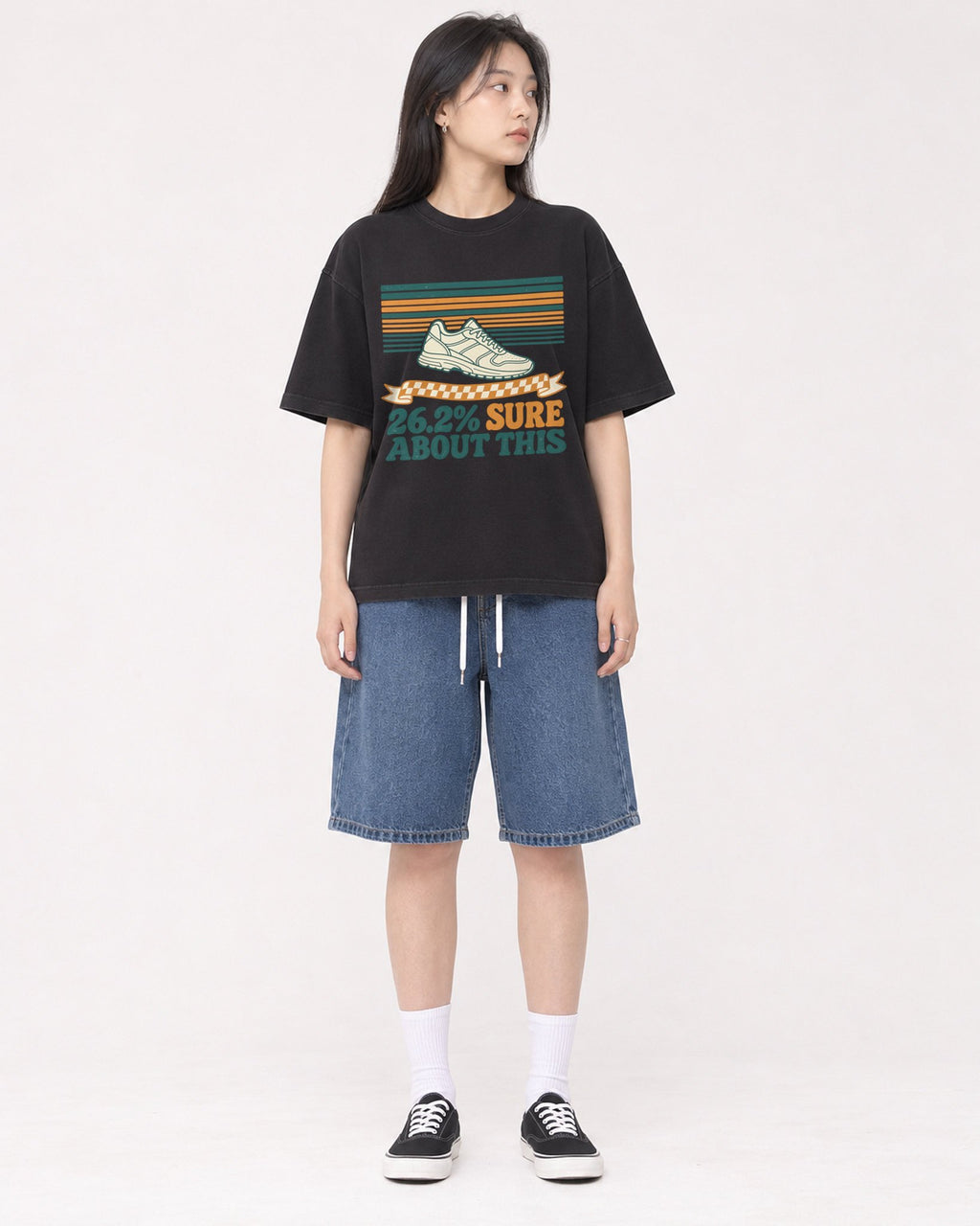 Mockup Boxy Heavyweight Tee Black female full-body 01