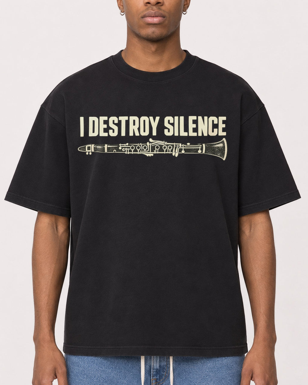Mockup Boxy Heavyweight Tee Black male close-up 35