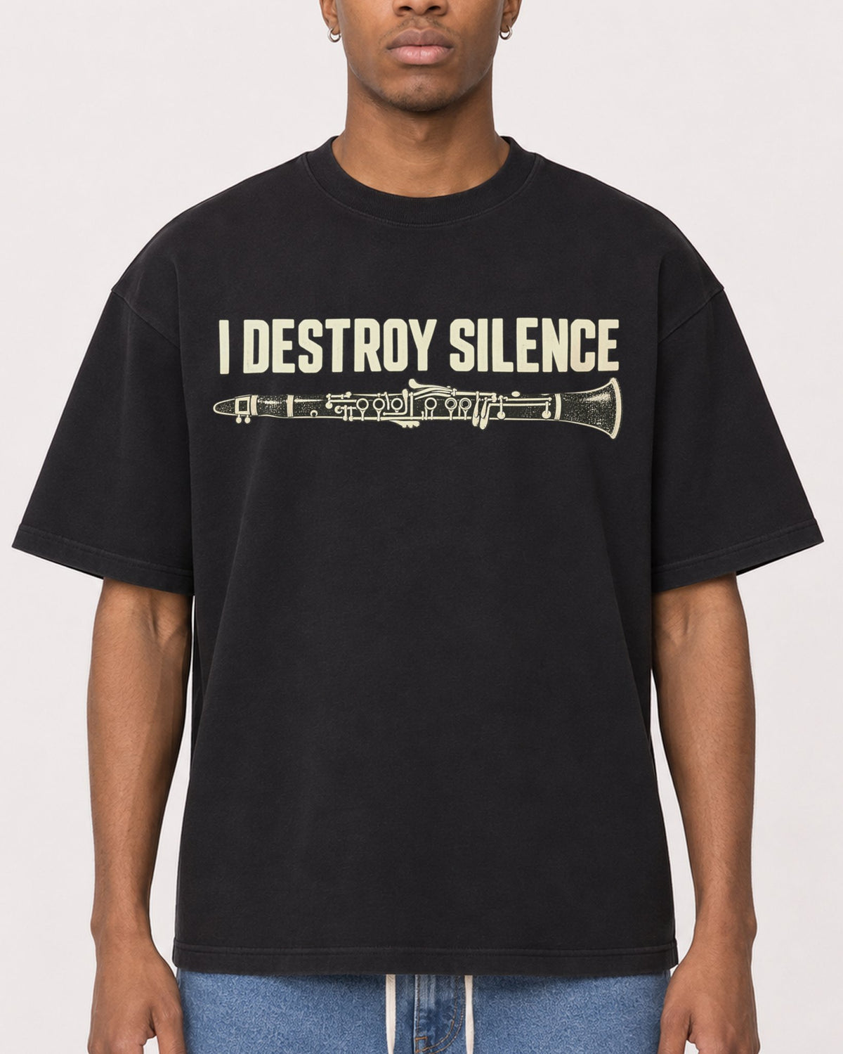 Mockup Boxy Heavyweight Tee Black male close-up 35