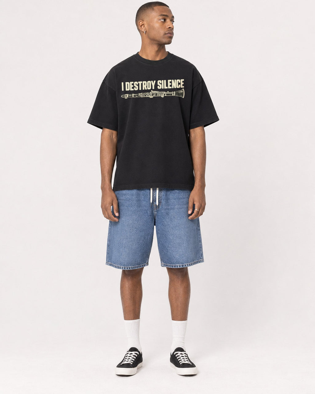 Mockup Boxy Heavyweight Tee Black male full-body 35