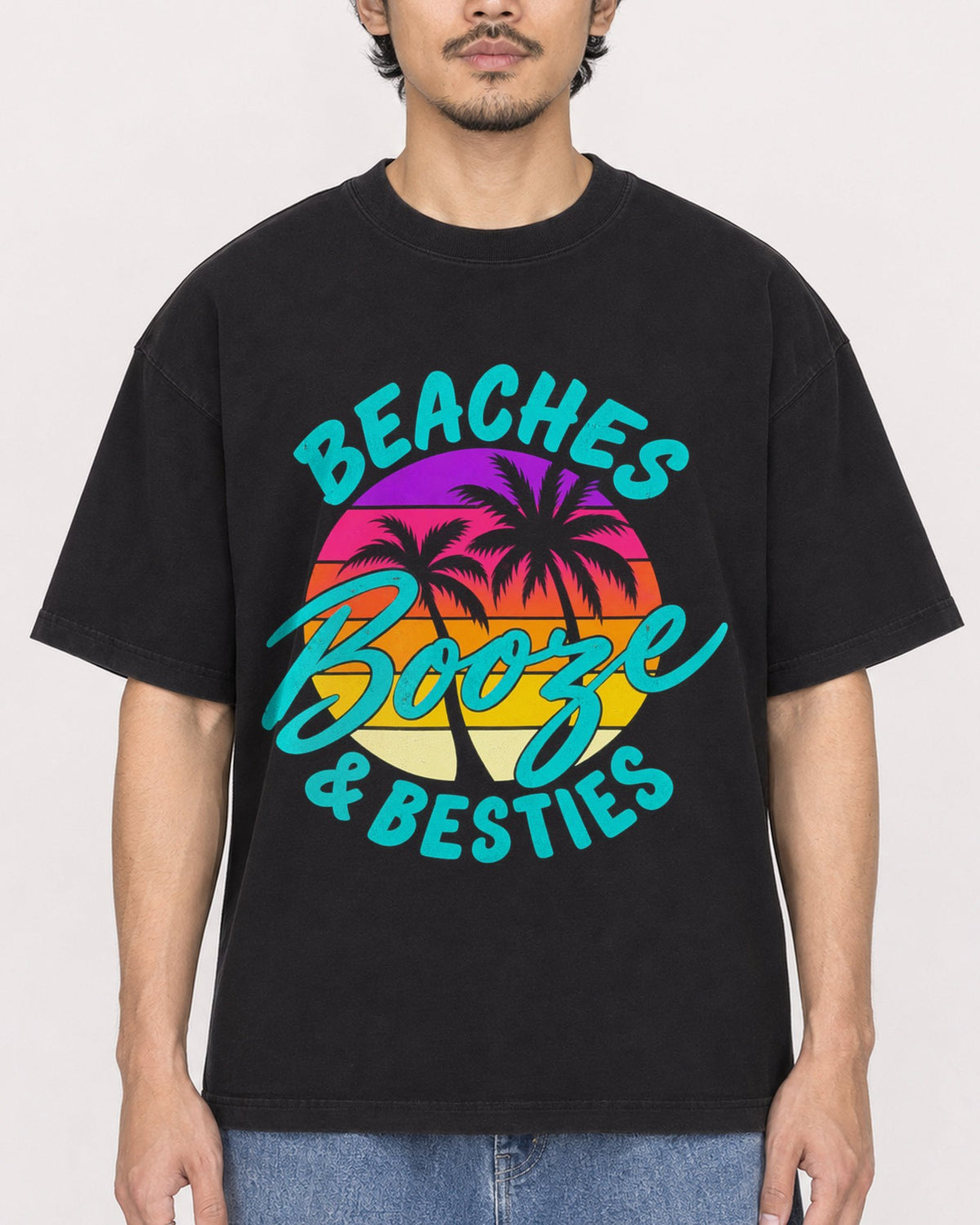 Mockup Boxy Heavyweight Tee Black male close-up 02