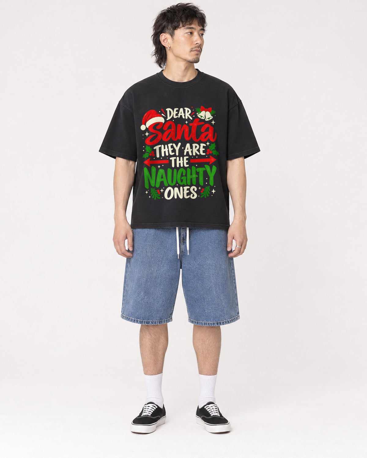 Mockup Boxy Heavyweight Tee Black male full-body 23