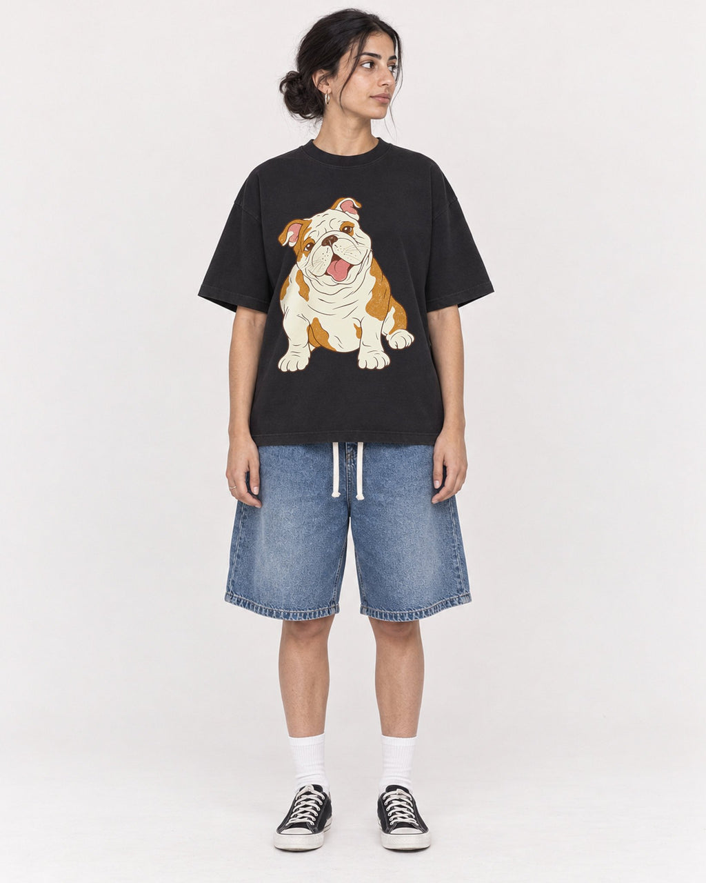 Mockup Boxy Heavyweight Tee Black female full-body 17