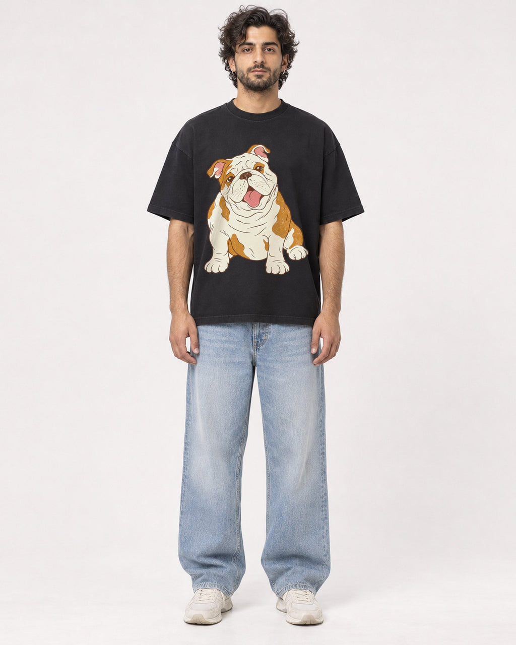Mockup Boxy Heavyweight Tee Black male full-body 17