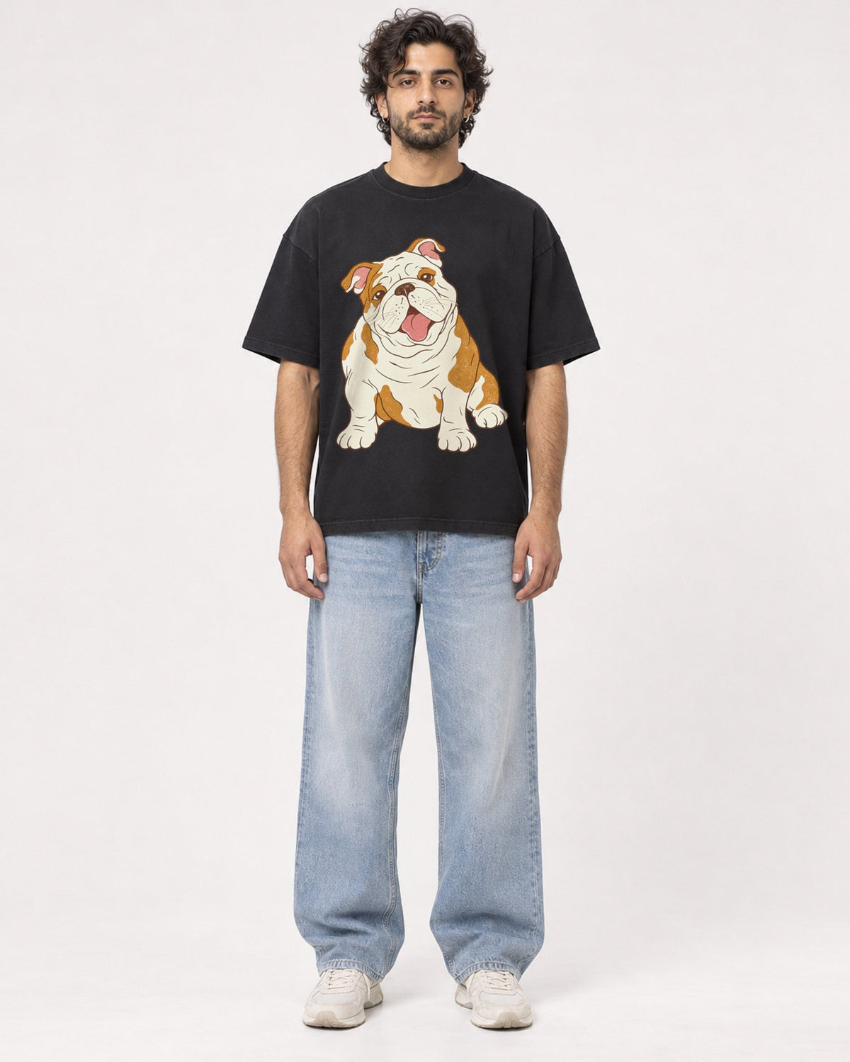 Mockup Boxy Heavyweight Tee Black male full-body 17