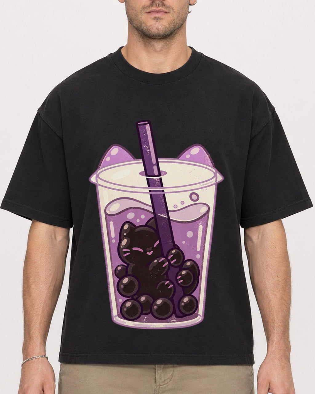 Mockup Boxy Heavyweight Tee Black male close-up 08