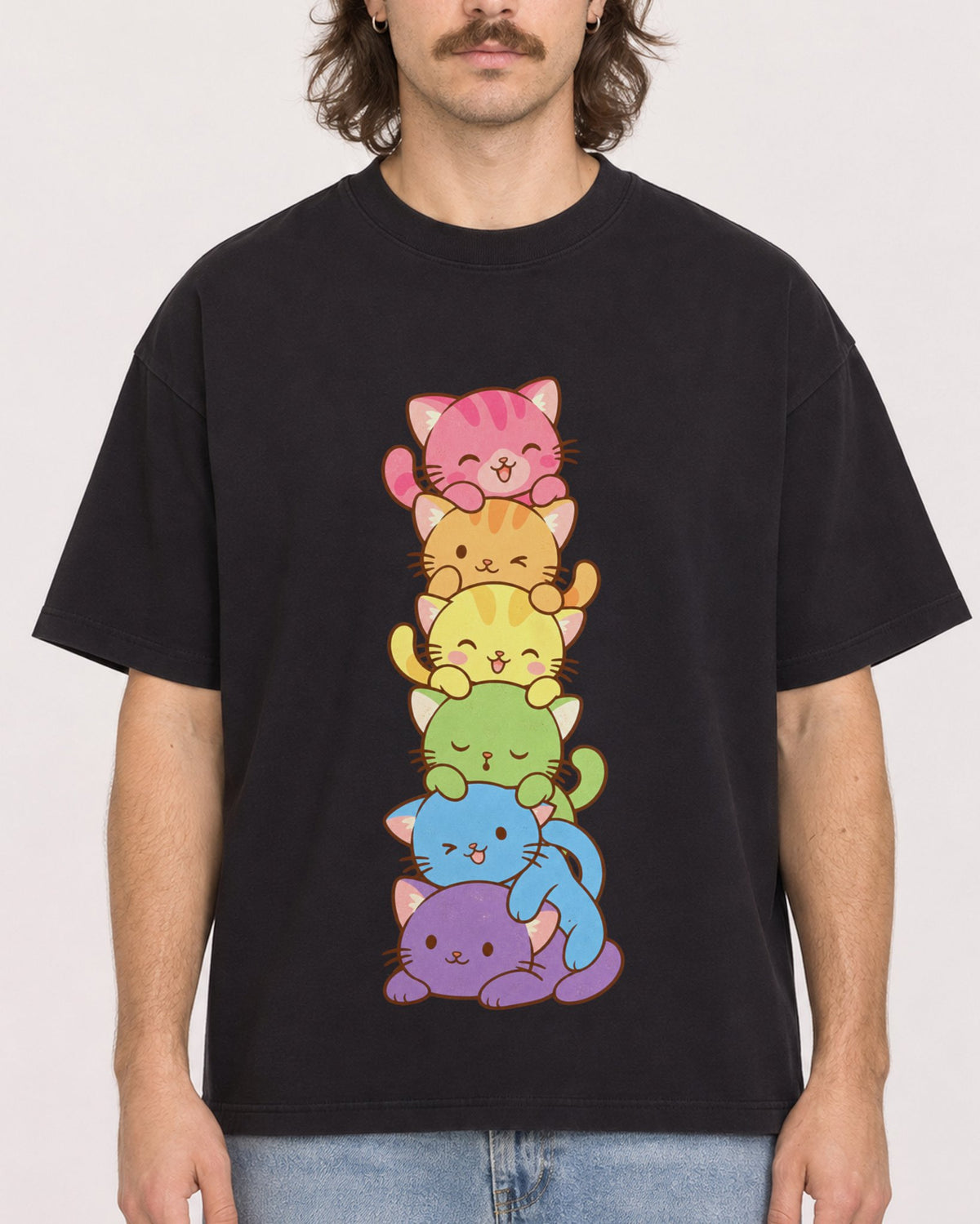 Mockup Boxy Heavyweight Tee Black male close-up 49