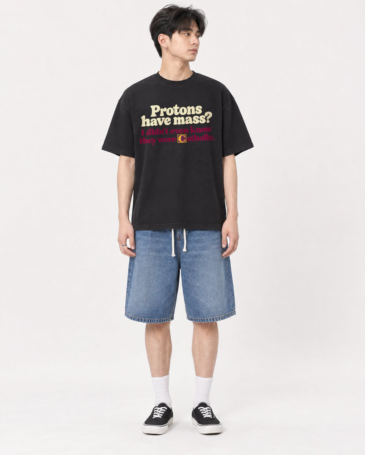 Mockup Boxy Heavyweight Tee Black male full-body 31