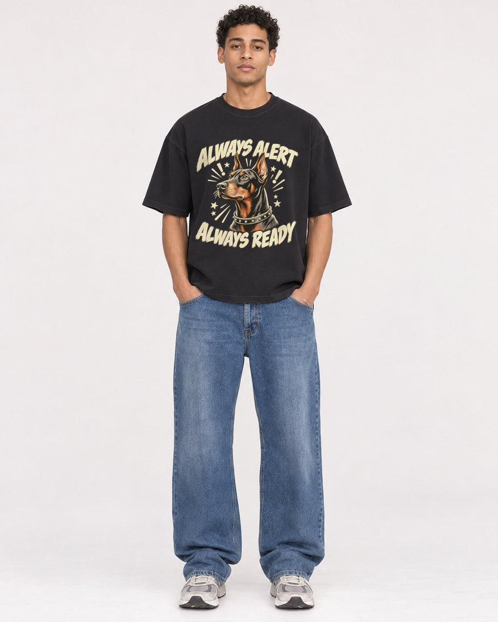 Mockup Boxy Heavyweight Tee Black male full-body 10