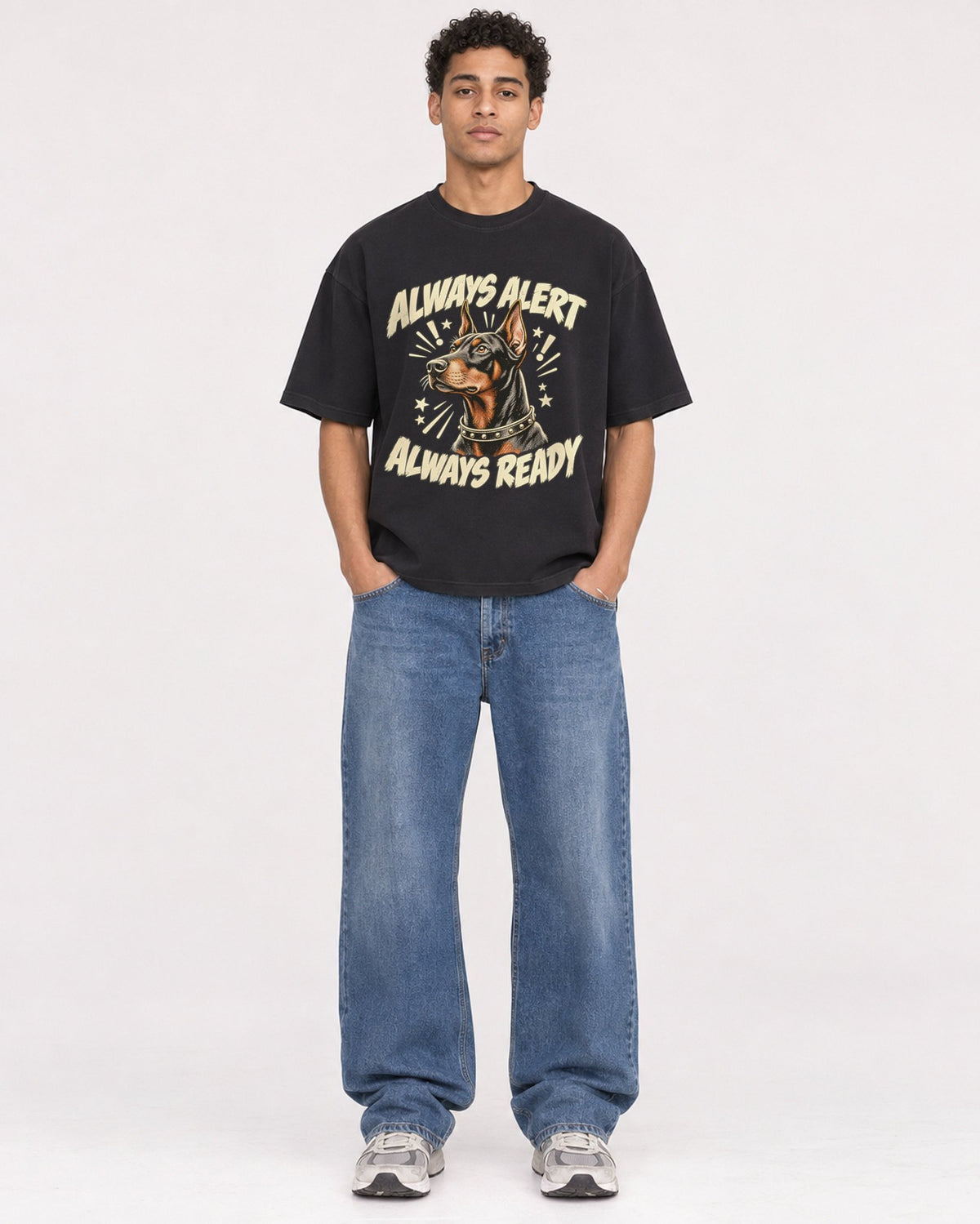 Mockup Boxy Heavyweight Tee Black male full-body 10