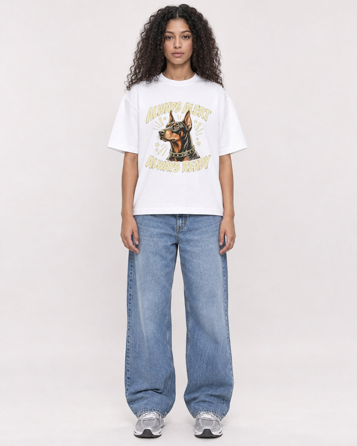 Mockup Boxy Heavyweight Tee White female full-body 10