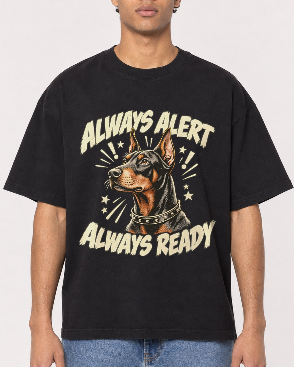 Mockup Boxy Heavyweight Tee Black male close-up 10