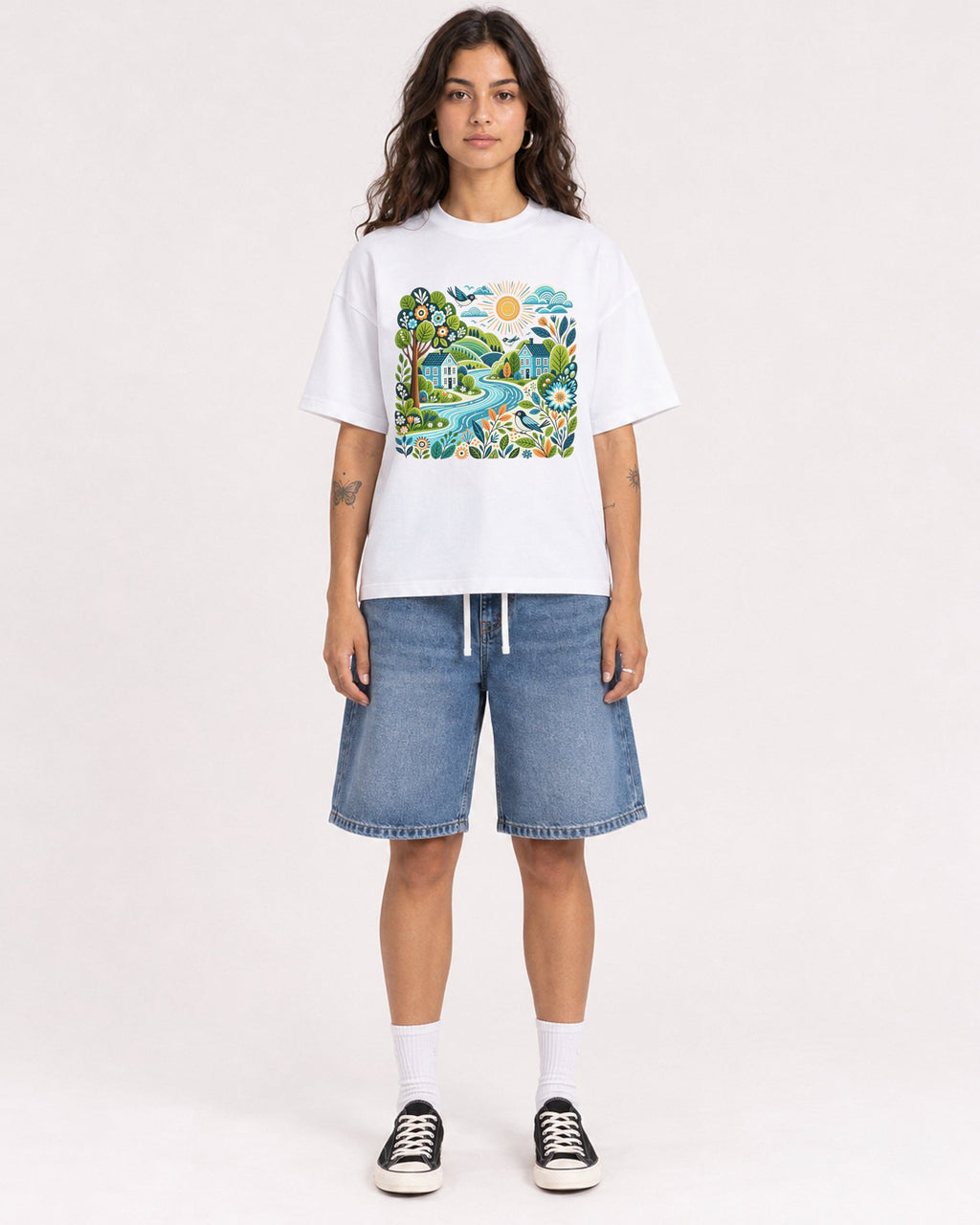 Mockup Boxy Heavyweight Tee White female full-body 06