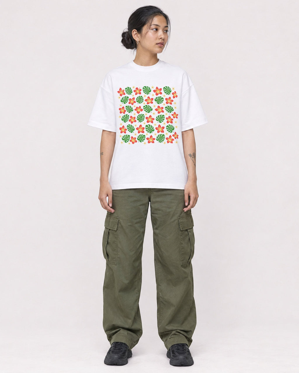Mockup Boxy Heavyweight Tee White female full-body 12