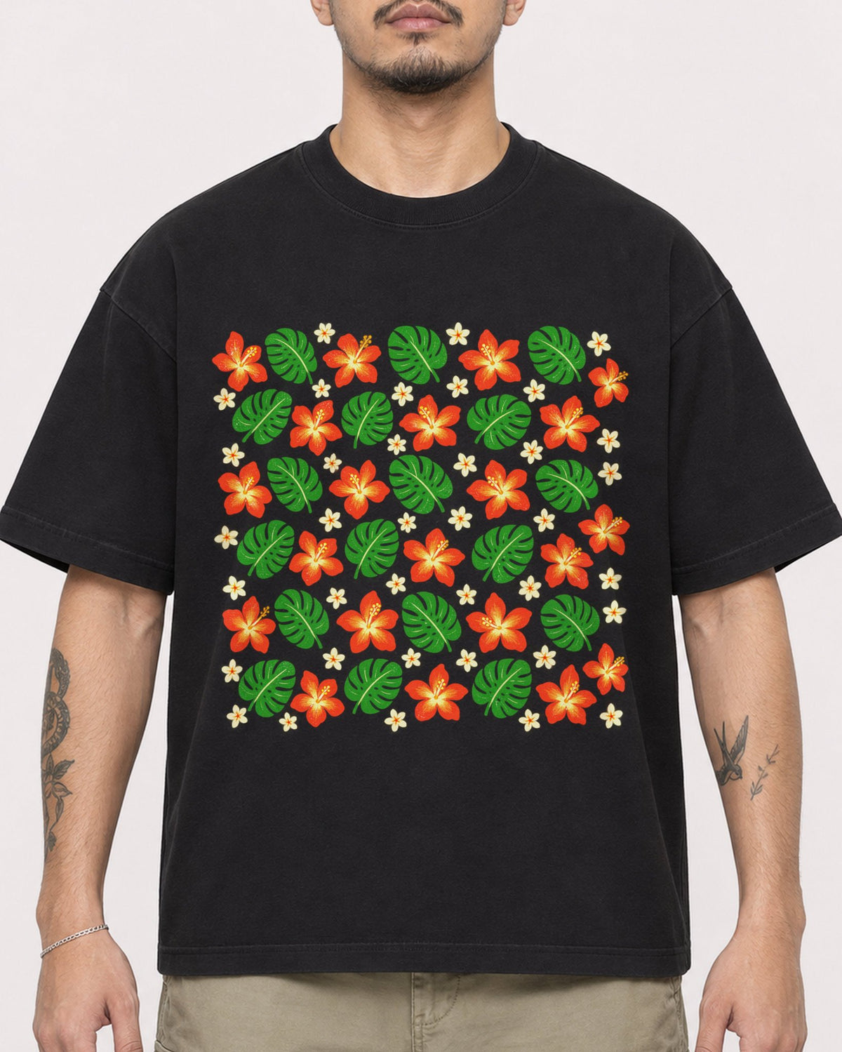Mockup Boxy Heavyweight Tee Black male close-up 12
