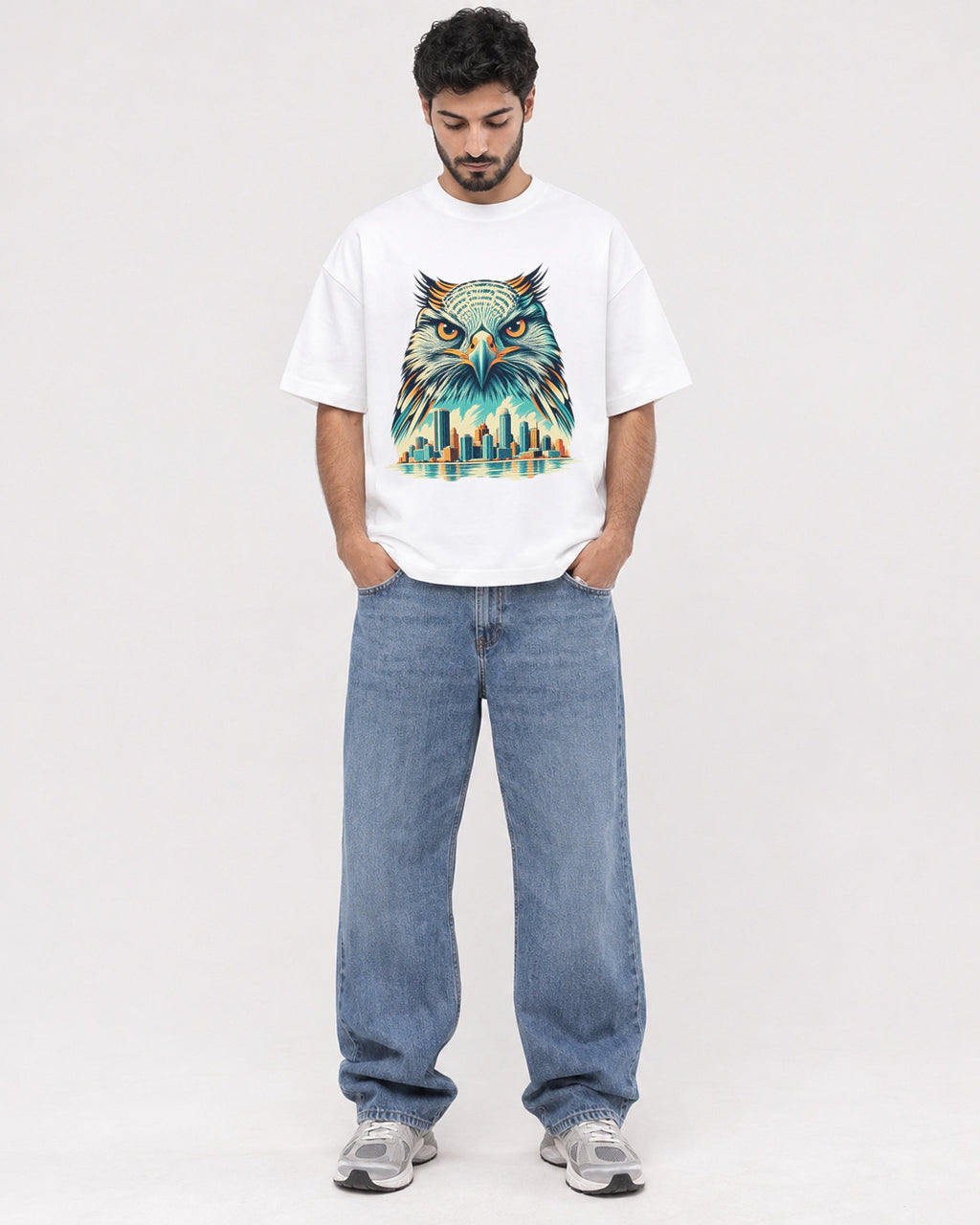 Mockup Boxy Heavyweight Tee White male full-body 07