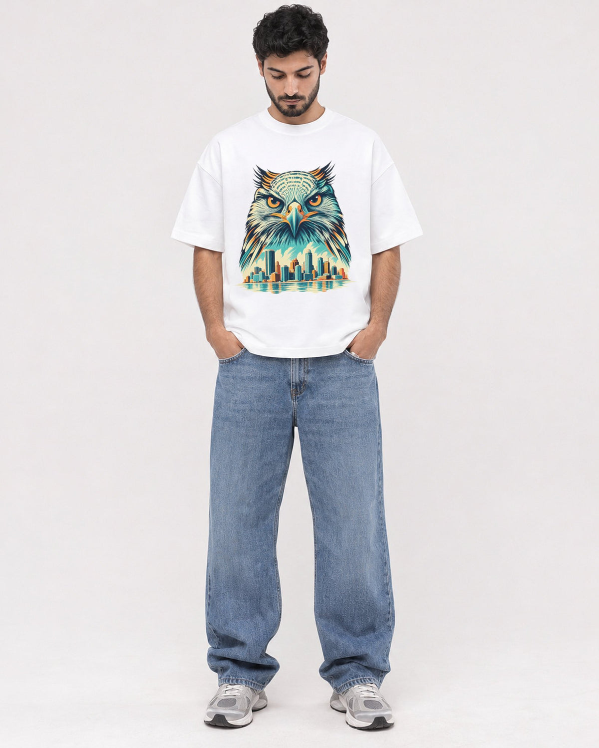 Mockup Boxy Heavyweight Tee White male full-body 07