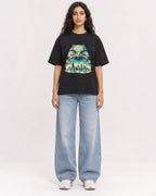 Mockup Boxy Heavyweight Tee Black female full-body 07