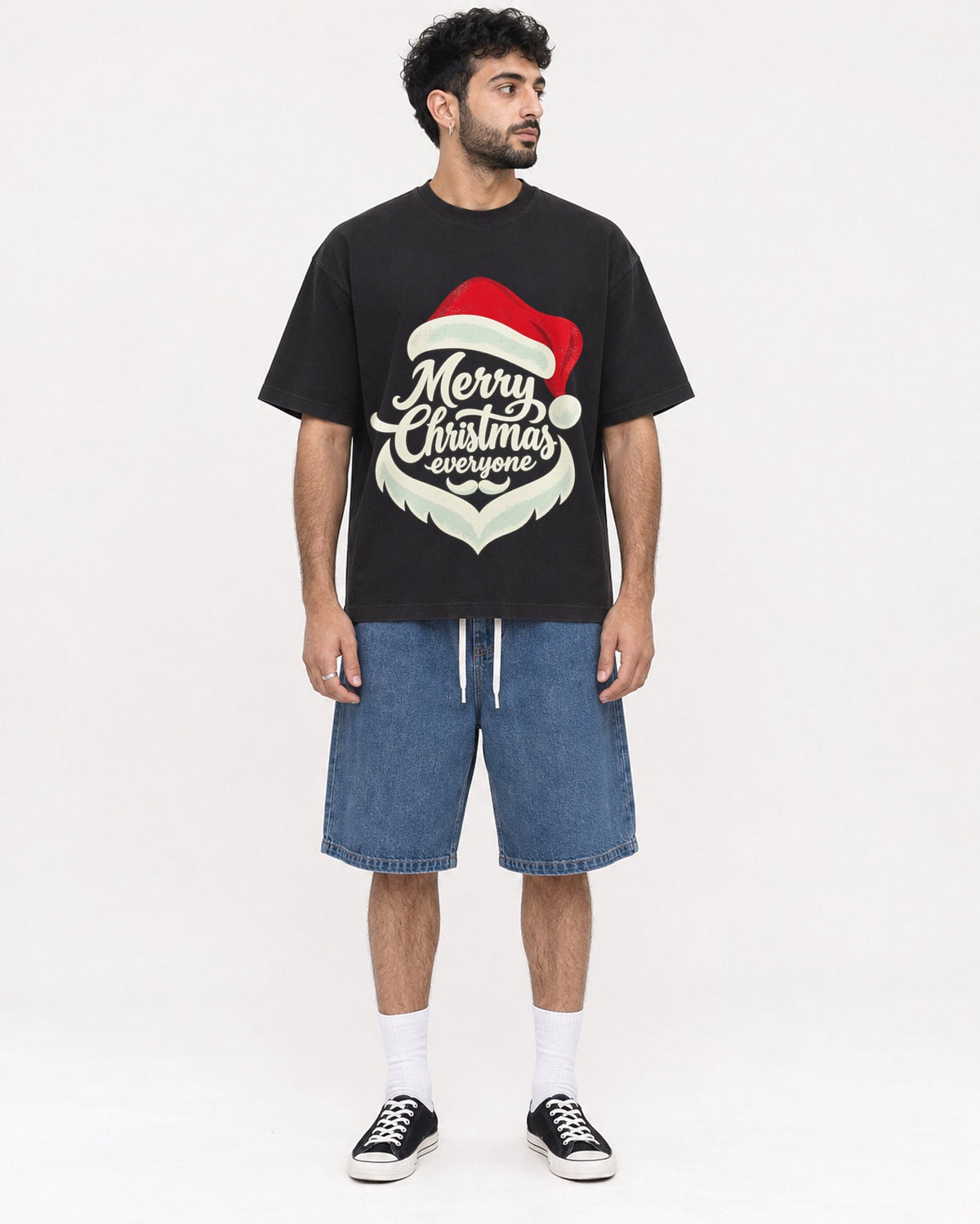 Mockup Boxy Heavyweight Tee Black male full-body 07