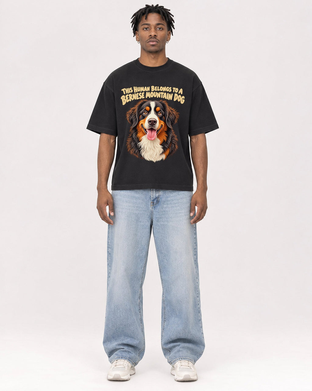 Mockup Boxy Heavyweight Tee Black male full-body 05