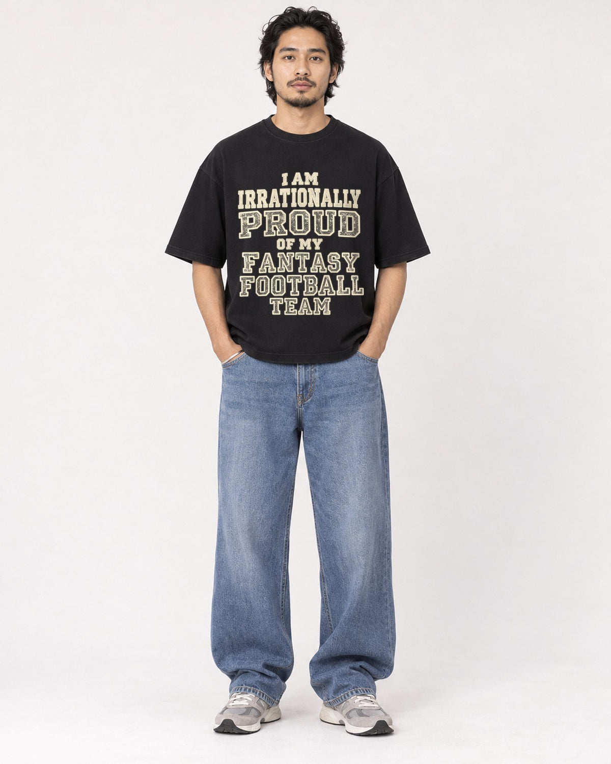 Mockup Boxy Heavyweight Tee Black male full-body 22