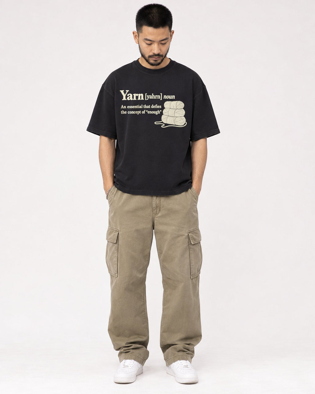 Mockup Boxy Heavyweight Tee Black male full-body 32