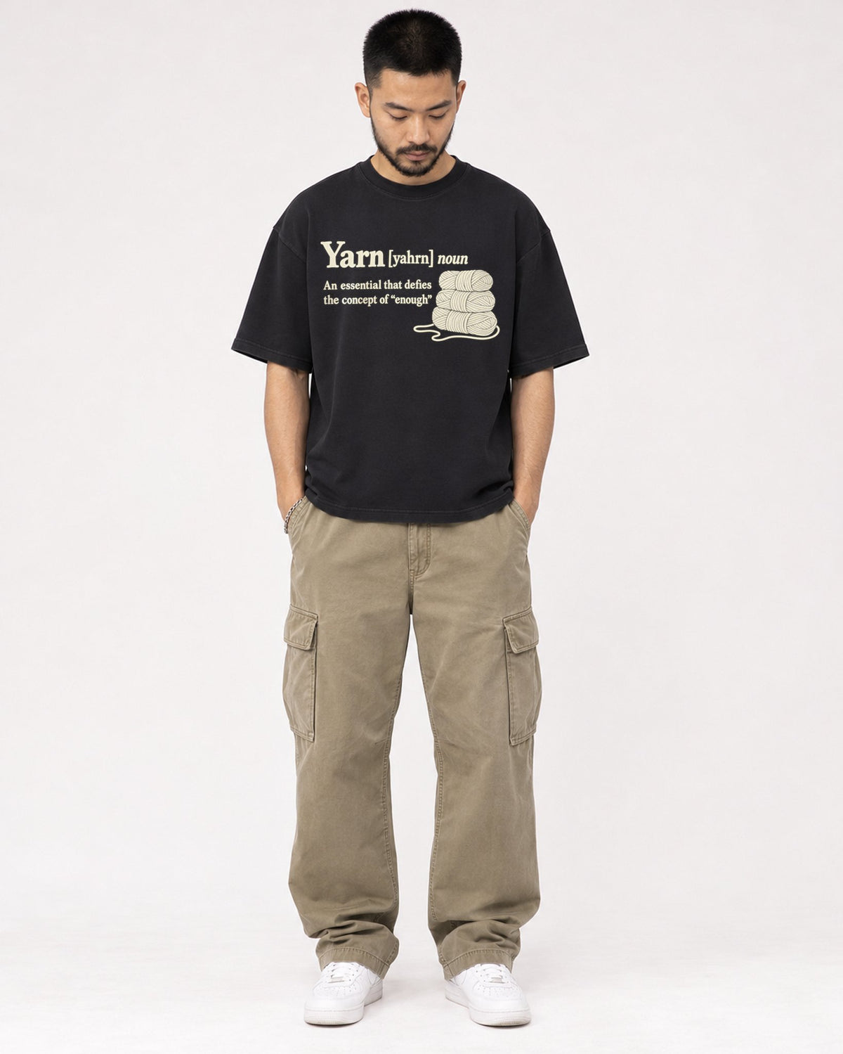 Mockup Boxy Heavyweight Tee Black male full-body 32