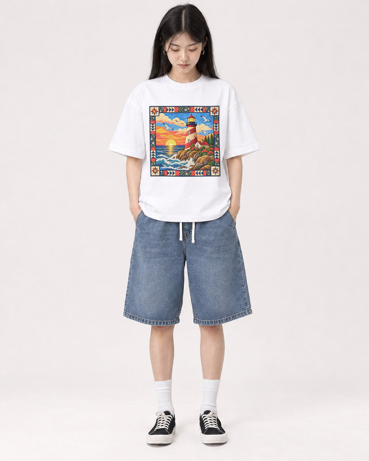 Mockup Boxy Heavyweight Tee White female full-body 01