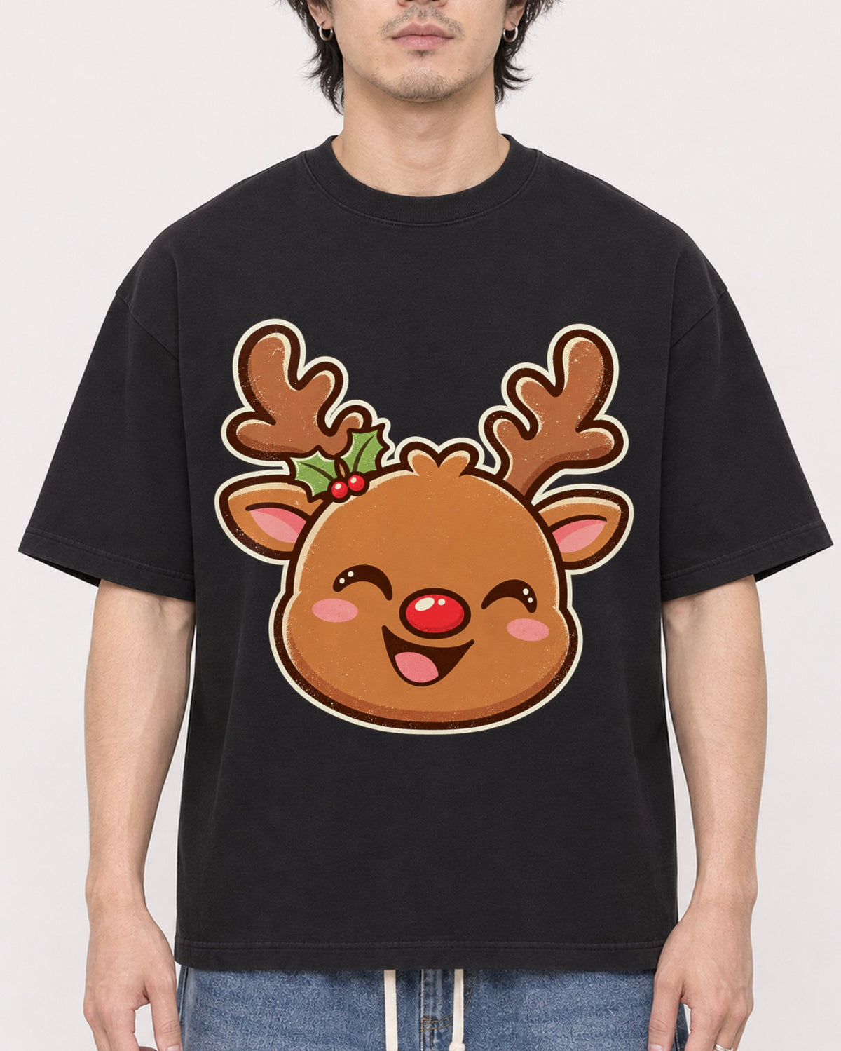 Mockup Boxy Heavyweight Tee Black male close-up 03