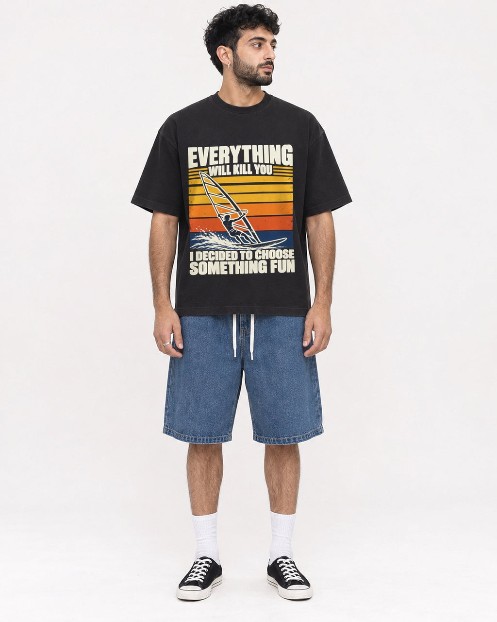 Mockup Boxy Heavyweight Tee Black male full-body 07