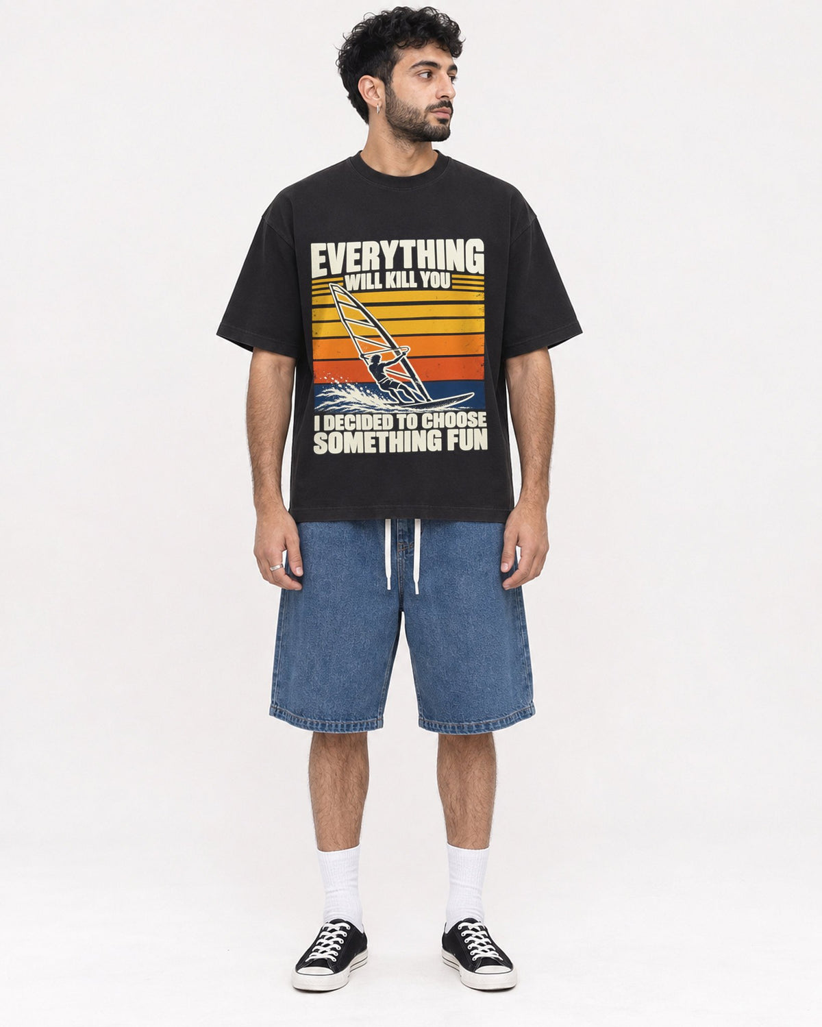 Mockup Boxy Heavyweight Tee Black male full-body 07