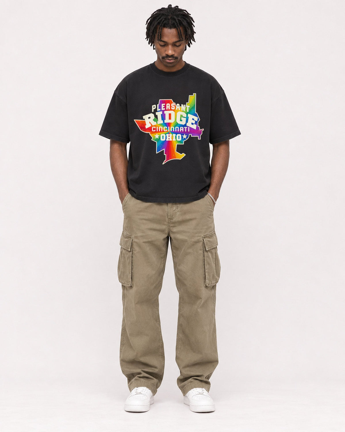 Mockup Boxy Heavyweight Tee Black male full-body 04