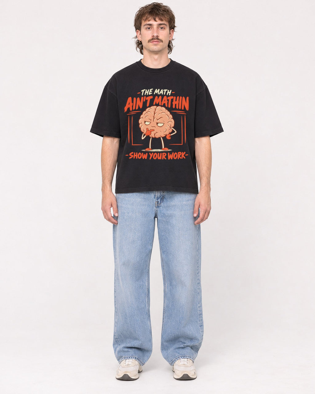 Mockup Boxy Heavyweight Tee Black male full-body 29