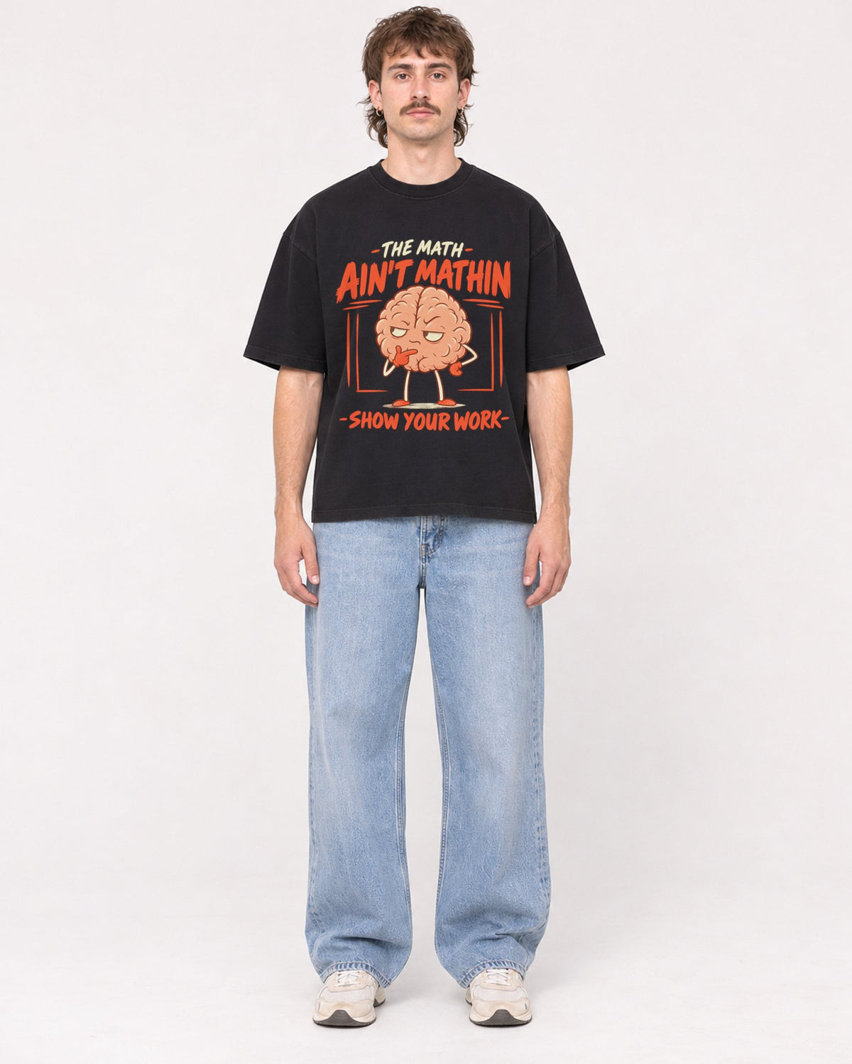 Mockup Boxy Heavyweight Tee Black male full-body 29