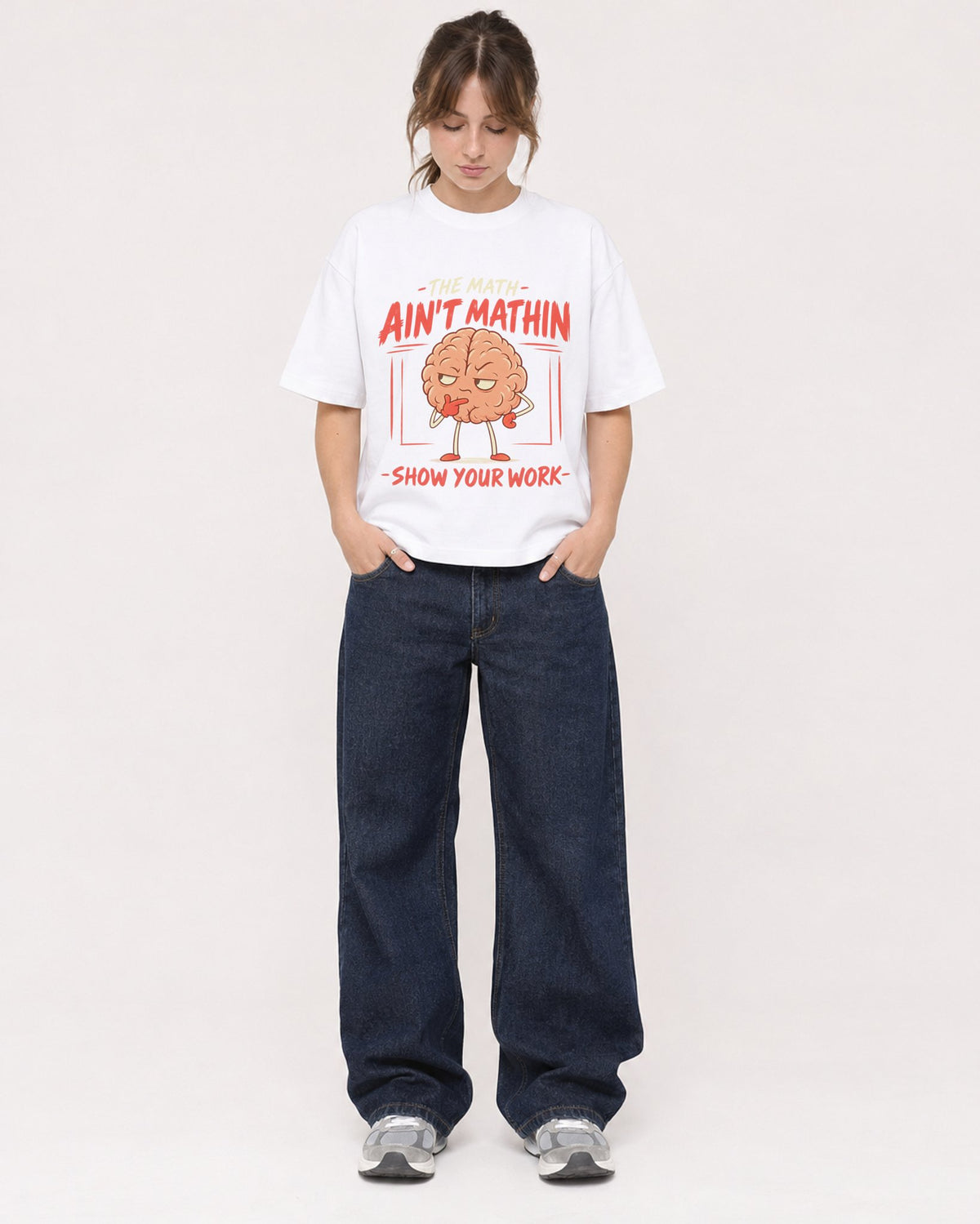 Mockup Boxy Heavyweight Tee White female full-body 29