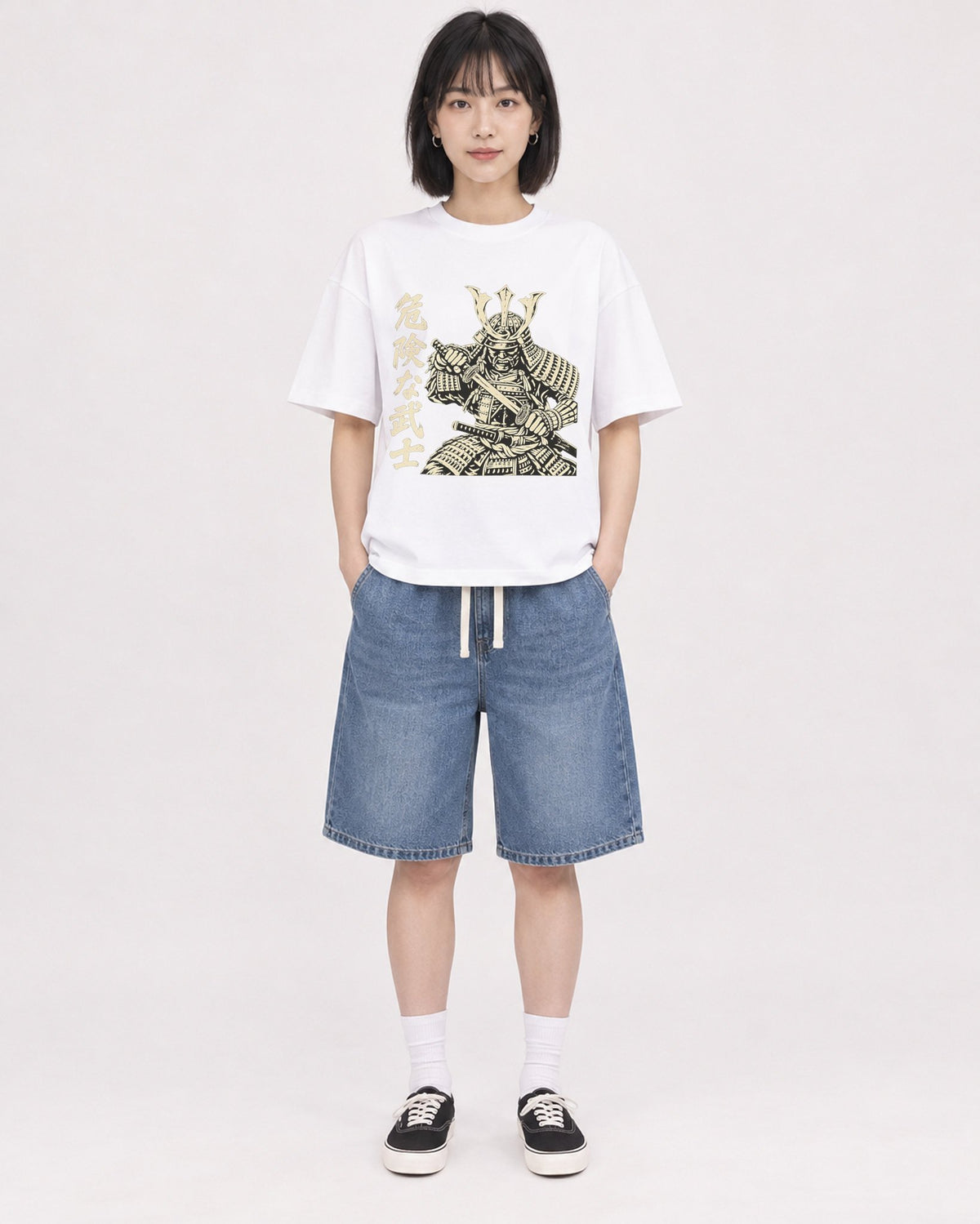 Mockup Boxy Heavyweight Tee White female full-body 11