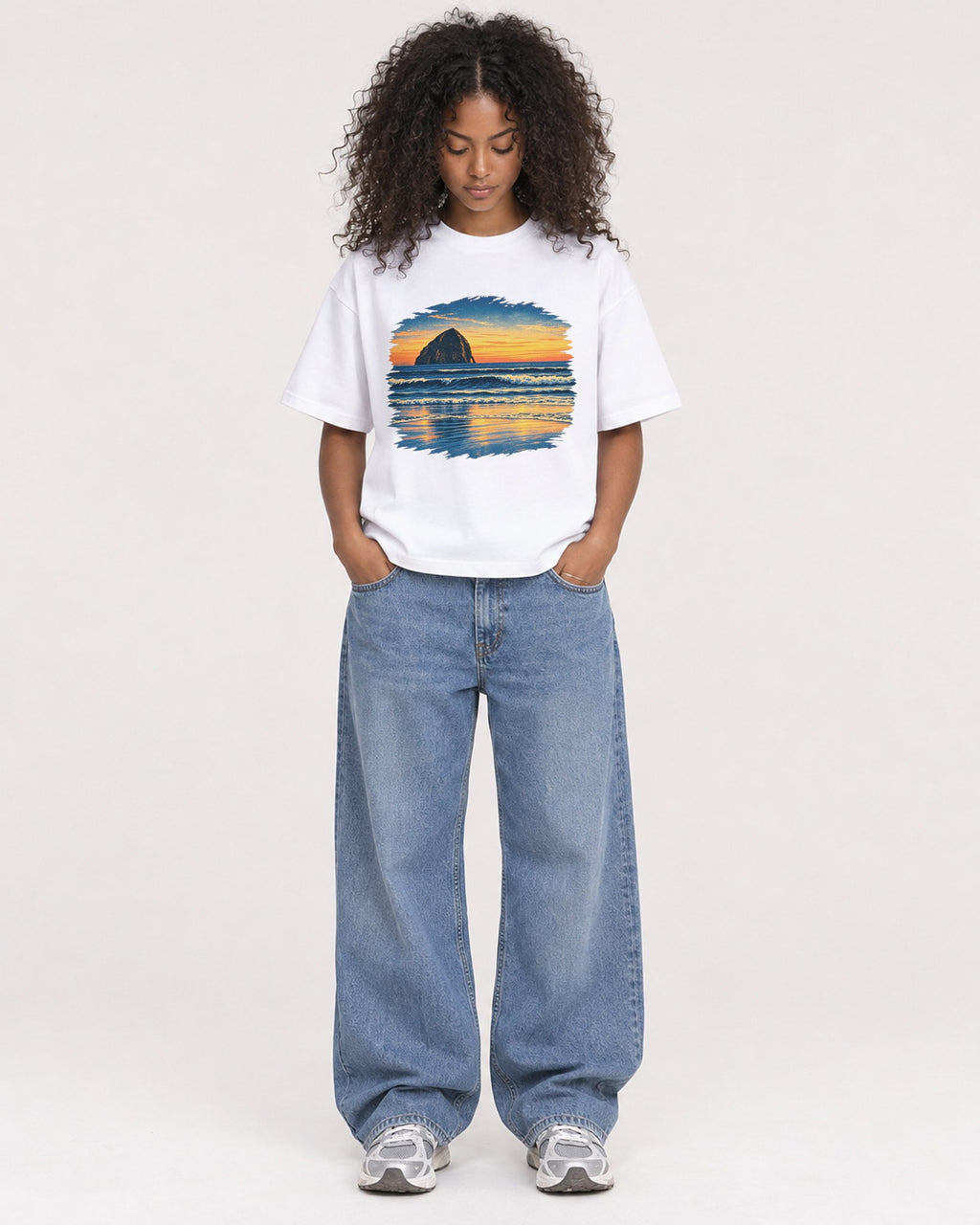 Mockup Boxy Heavyweight Tee White female full-body 05