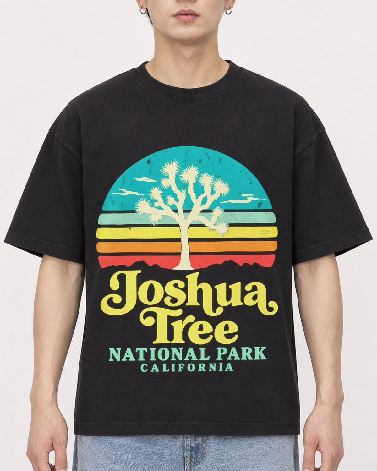 Mockup Boxy Heavyweight Tee Black male close-up 01