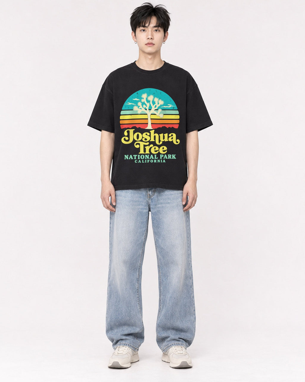 Mockup Boxy Heavyweight Tee Black male full-body 01
