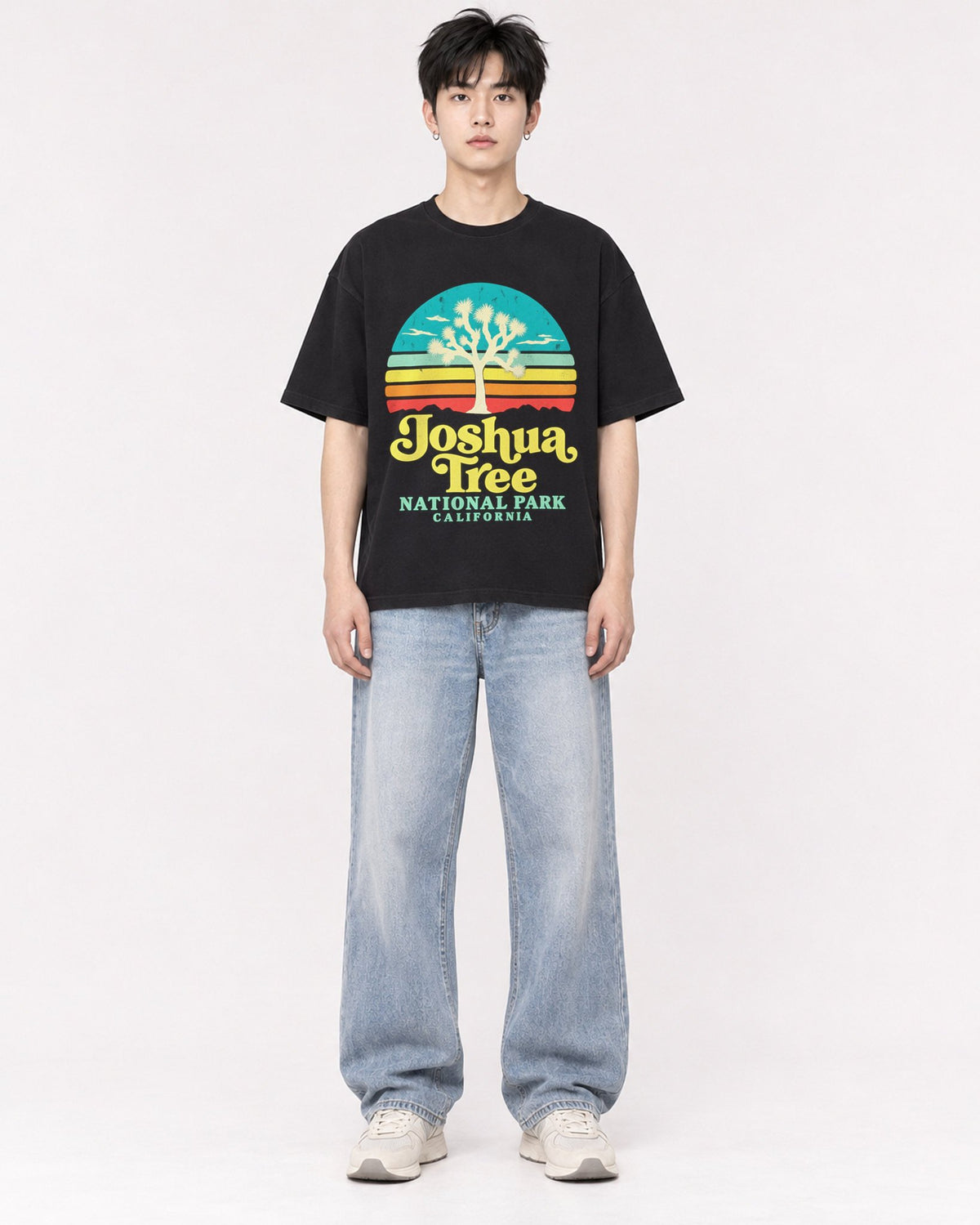 Mockup Boxy Heavyweight Tee Black male full-body 01
