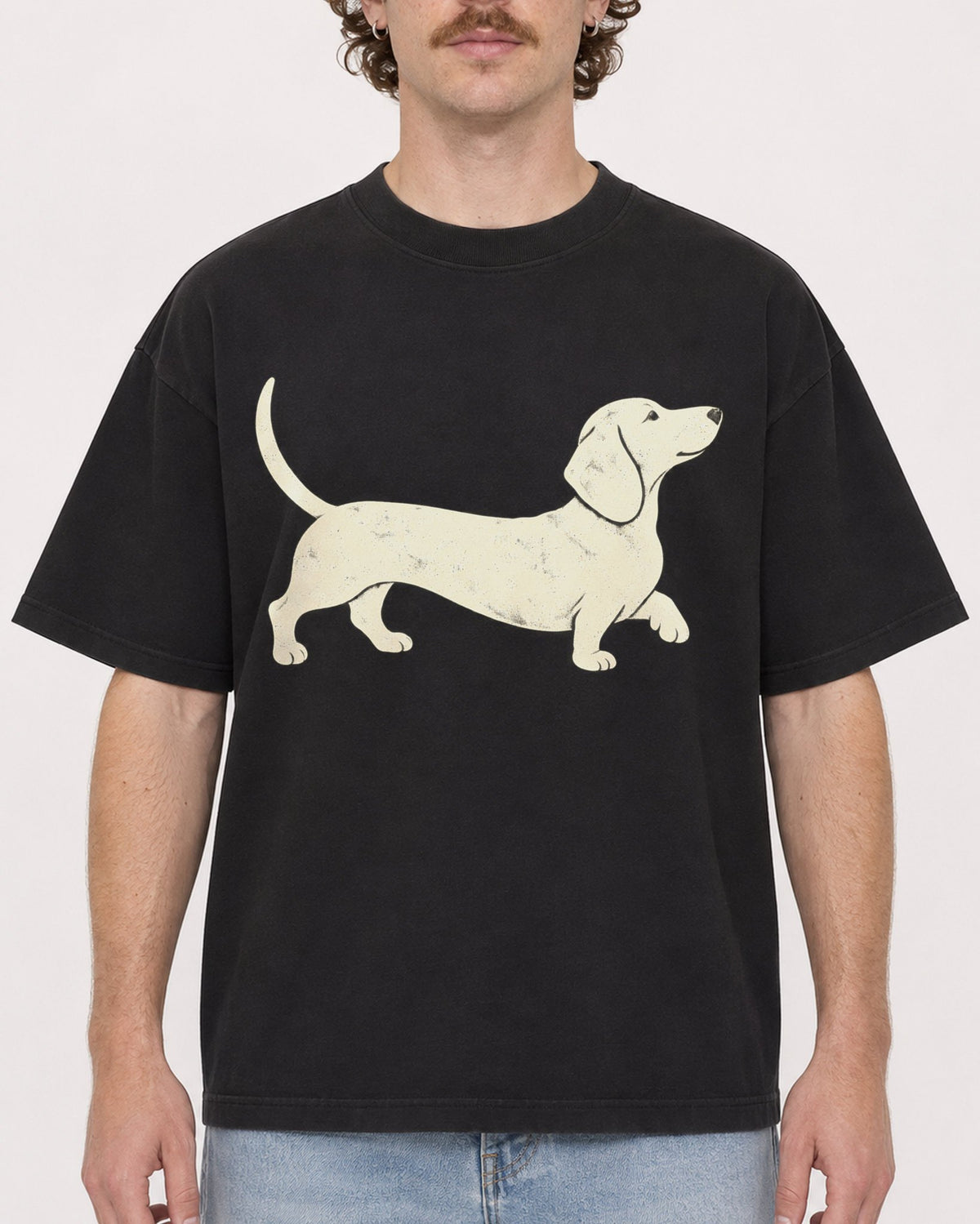 Mockup Boxy Heavyweight Tee Black male close-up 09