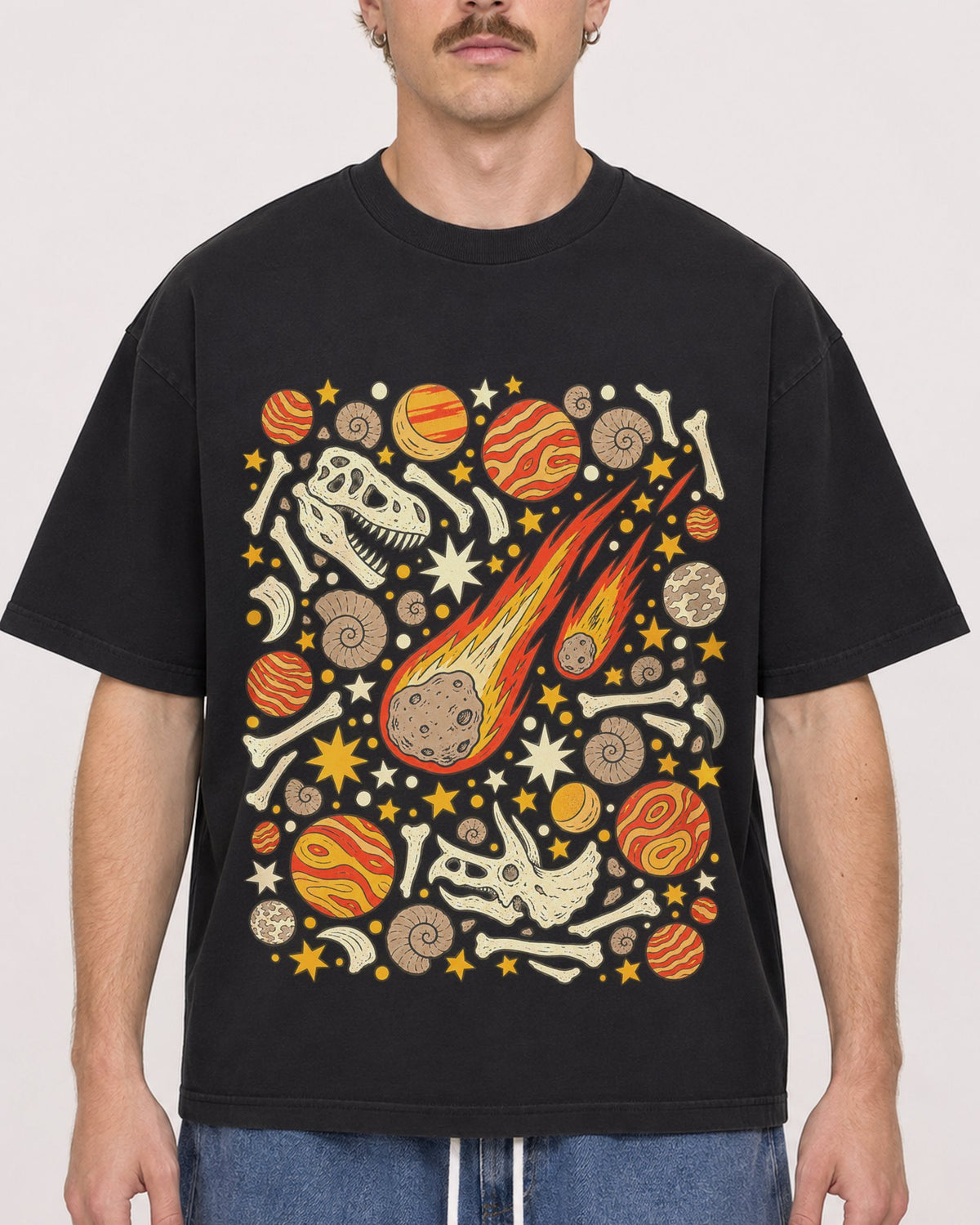 Mockup Boxy Heavyweight Tee Black male close-up 19
