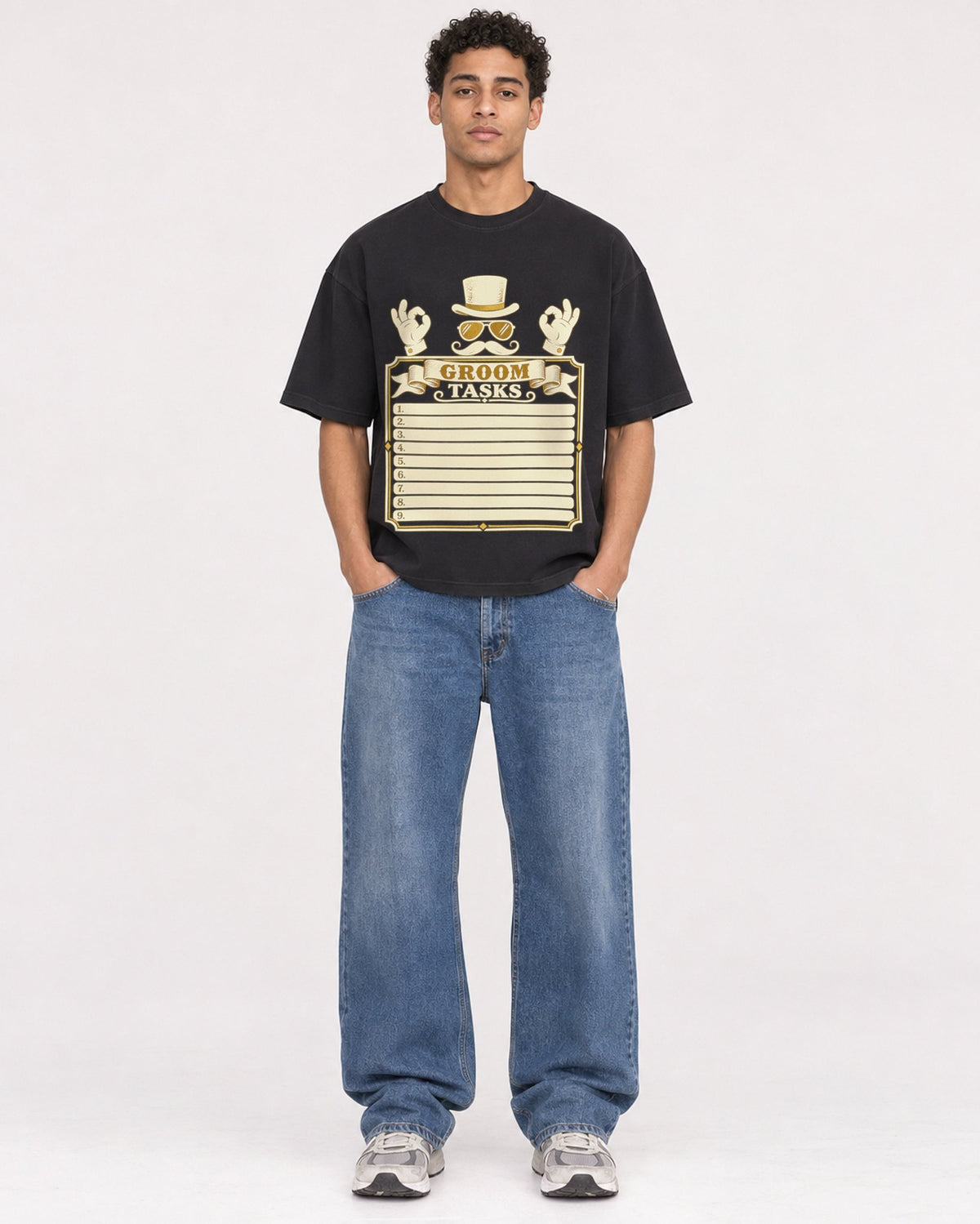 Mockup Boxy Heavyweight Tee Black male full-body 10