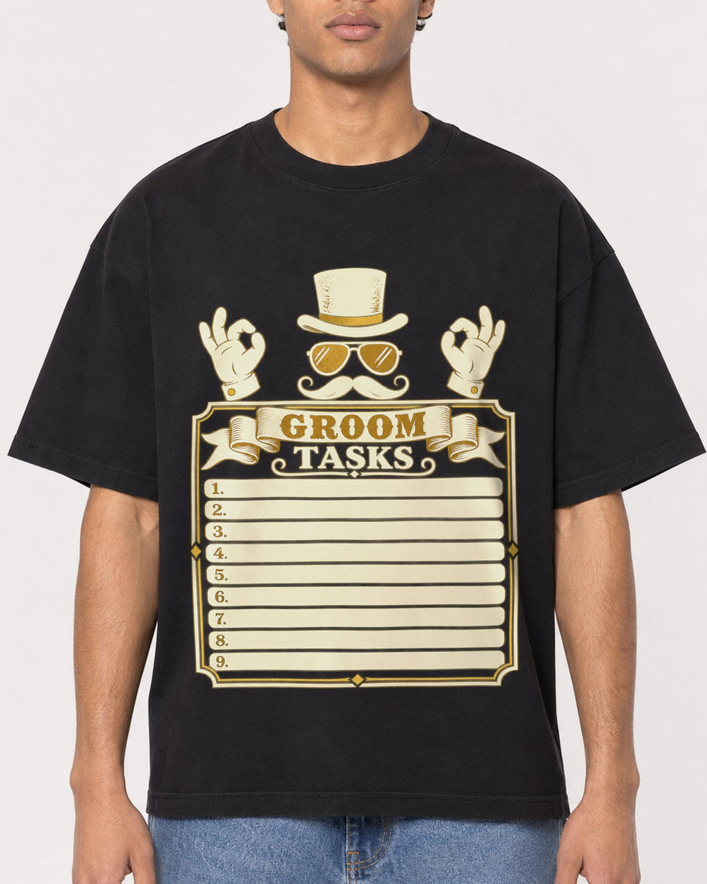 Mockup Boxy Heavyweight Tee Black male close-up 10