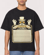 Mockup Boxy Heavyweight Tee Black male close-up 10